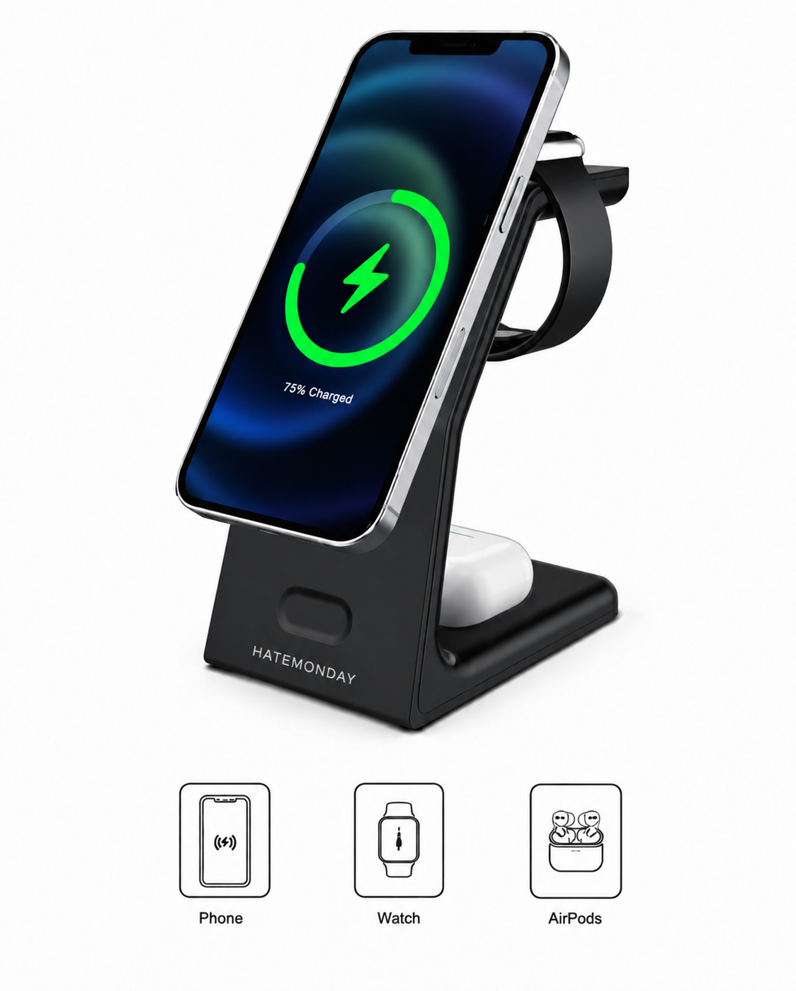 HATEMONDAY TrinityCharge Pro – 3-in-1 Wireless Charging Station